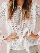 Choies White Tassel Trim Puff Sleeve Chic Women Knit Sweater