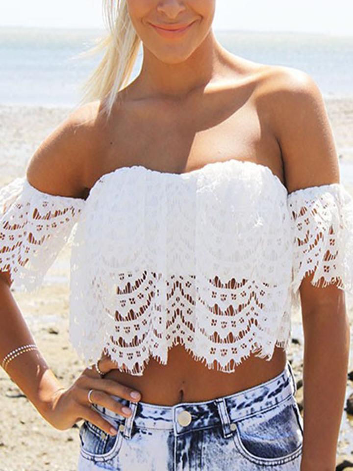 Choies White Off Shoulder Lace Crop Top