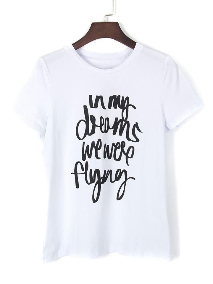 Choies White Letter Print Basic T-shirt