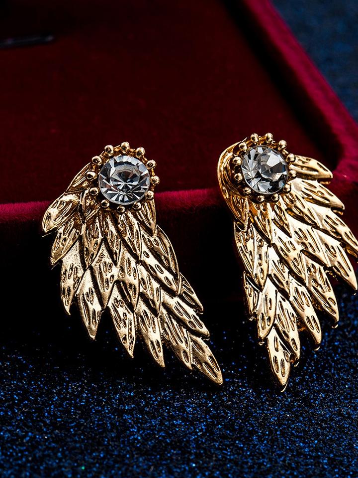 Choies Golden Crystal Detail Textured Angel Wing Earrings