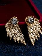 Choies Golden Crystal Detail Textured Angel Wing Earrings