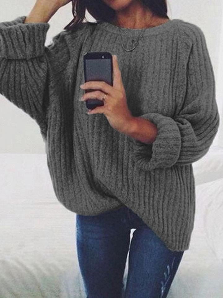 Choies Dark Gray Long Sleeve Chic Women Knit Sweater