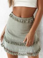 Choies Light Green High Waist Tassel Panel Chic Women Mini Skirt