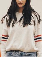Choies White Contrast Stripe Long Sleeve Knit Sweater