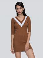 Choies Khaki Contrast Striped V-neck Half Sleeve Knitted Dres