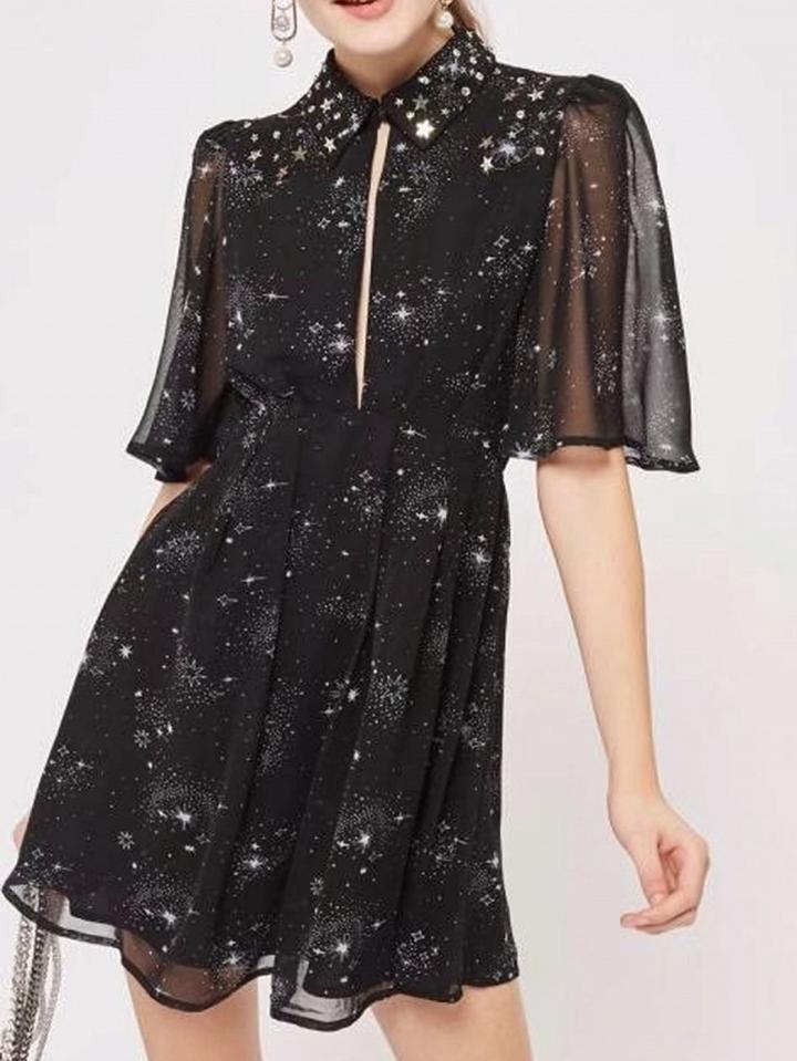 Choies Black Star Print Open Back Mini Dress