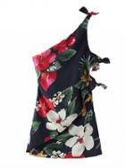 Choies Multicolor Floral One Shoulder Knot Detail Bodycon Mini Dress
