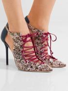 Choies Polychrome Leather Lace Up Cut Out Pointed Contrast Heeled Shoes