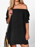 Choies Black Off Shoulder Button Placket Mini Dress