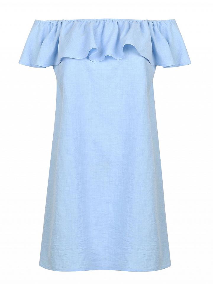 Choies Blue Off Shoulder Ruffle Overlay Shift Dress