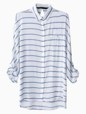 Choies White Stripes Loose Shirt With Three Quarter Sleeve