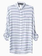 Choies White Stripes Loose Shirt With Three Quarter Sleeve
