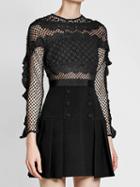 Choies Black Ruffle Trim Lace Panel Long Sleeve Mini Dress