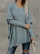 Choies Blue Zip Front Batwing Sleeve Chic Women Knit Sweater