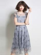Choies Gray Embroidery Detail Lining Mesh Dress
