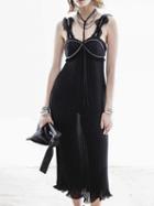 Choies Black Cupped Pleated Frill Zip Strap Cami Dress