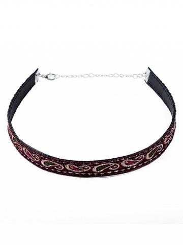 Choies Purple Paisley Embroidered Choker Necklace