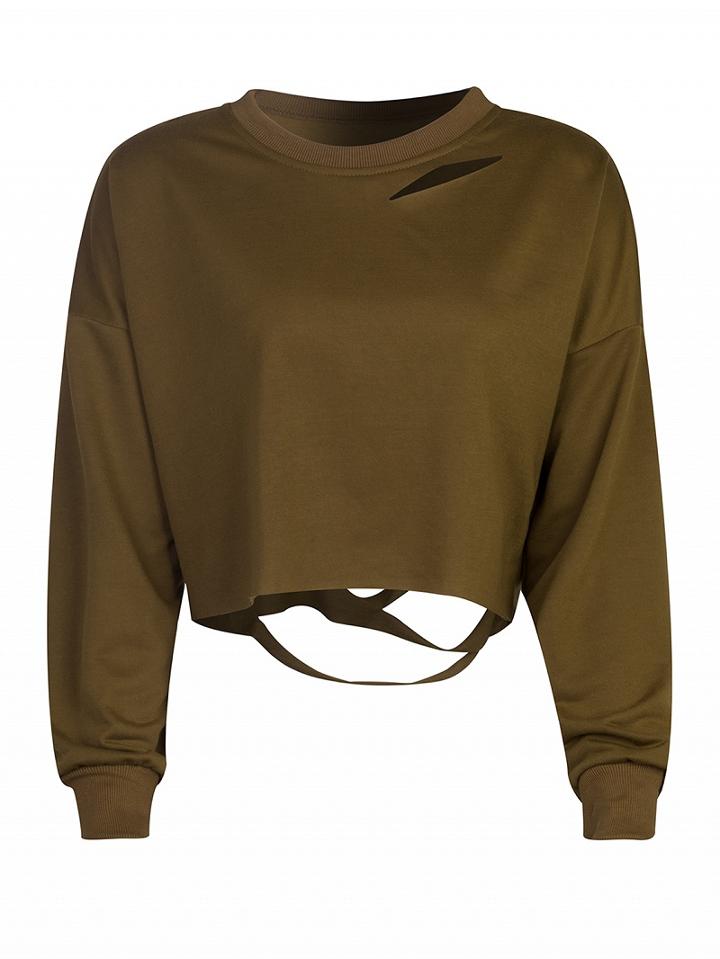 Choies Ginger Ripped Drop Shoulder Cropped Sweatshirt