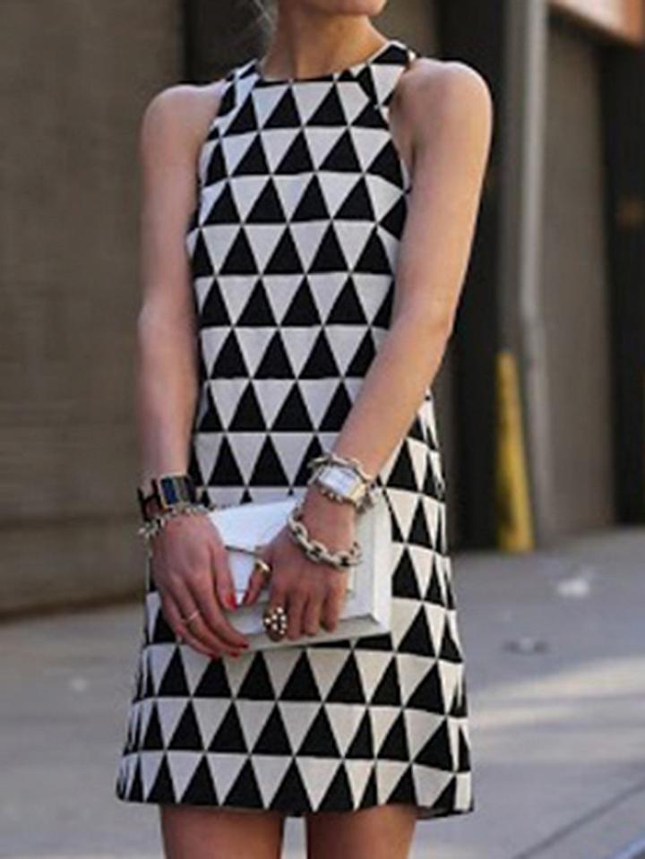 Choies White Triangle Print Sleeveless Chic Women Mini Dress