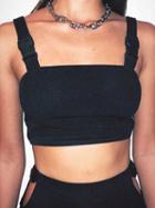 Choies Black Buckle Shoulder Strap Chic Women Crop Tank Top