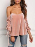 Choies Pink Velvet Bandeau Tie Cuff Blouse