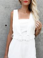 Choies White Shoulder Strap Buckle Belt Open Back Chic Women Romper Jumpsuit