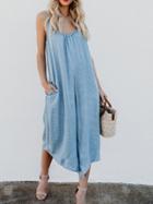 Choies Light Blue Cotton Spaghetti Strap V-neck Chic Women Romper Jumpsuit