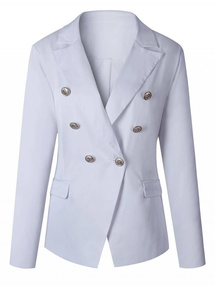 Choies White Lapel Button Front Long Sleeve Blazer