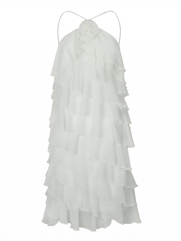 Choies White Layered Ruffle Cross Strap Back Dress
