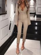 Choies Khaki V-neck Long Sleeve Women Cape Style Jumpsuit