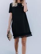 Choies Black Cotton Tassel Trim Chic Women Mini Dress