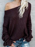 Choies Burgundy Off Shoulder Long Sleeve Knit Sweater