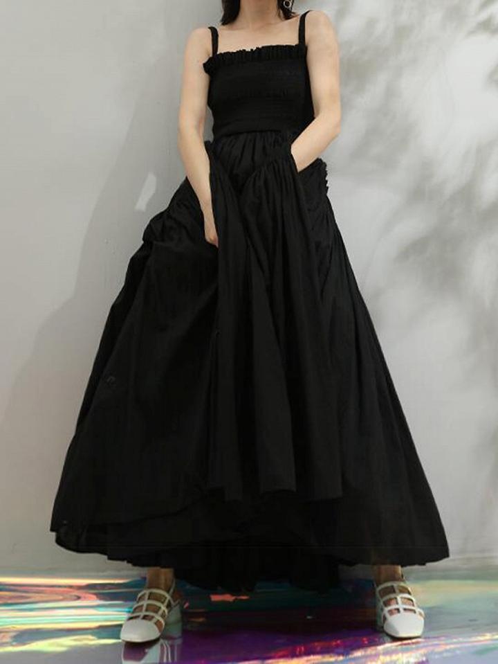 Choies Black Cotton Ruched Detail Open Back Vintage Women Maxi Dress