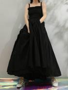 Choies Black Cotton Ruched Detail Open Back Vintage Women Maxi Dress