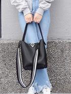 Choies Black Webbing Strap Stud Detail Bucket Bag