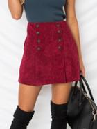 Choies Red High Waist Double Breasted Front Corduroy Mini Skirt