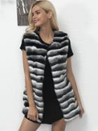 Choies Monochrome Stripe Sleeveless Faux Fur Coat