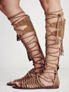 Choies Brown Lace Up Knee High Gladiator Flat Sandals