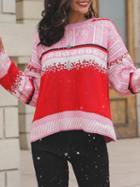 Choies Red Christmas Snow Print Long Sleeve Knit Sweater