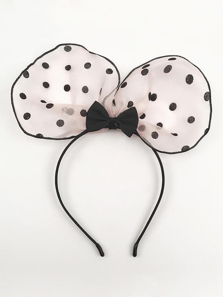 Choies Pink Polka Dot Sheer Mesh Rabbit Headband