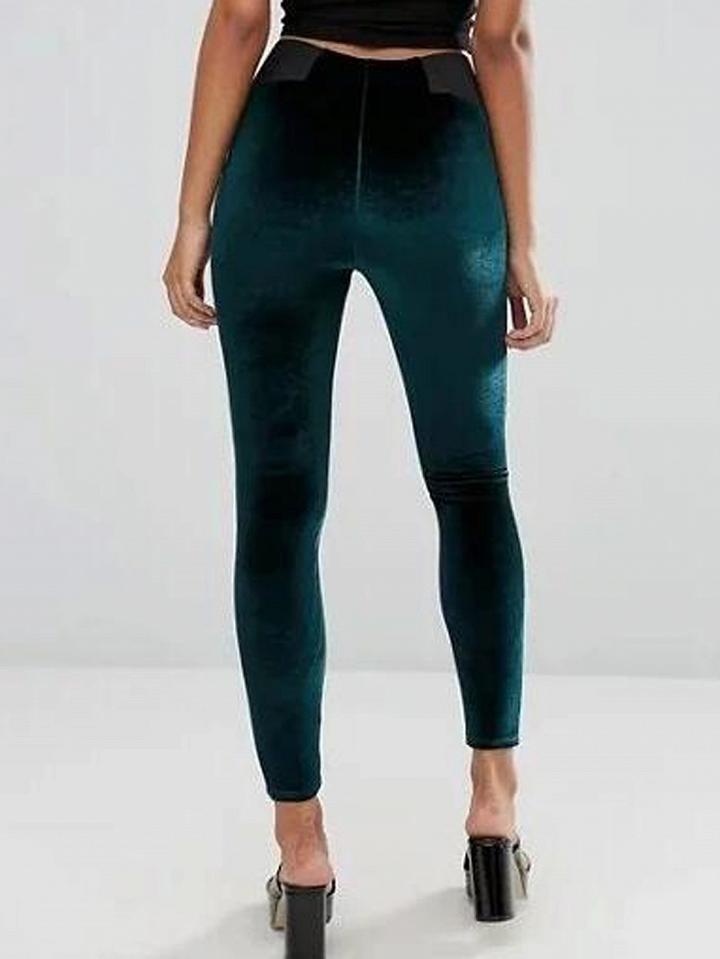 Choies Dark Green High Waist Velvet Leggings