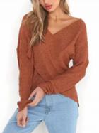 Choies Brown Cross Wrap Front Knit Sweater