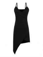 Choies Black V Neck Wrap Asymmetric Hem Cami Dress