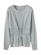 Choies Gray Lace Up Detail Long Sleeve Knit Jumper