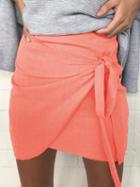 Choies Coral Wrap Tie Asymmetric Hem Mini Skirt