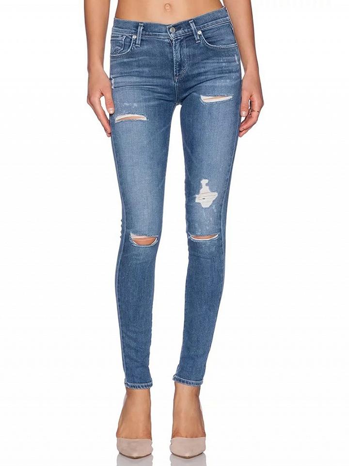 Choies Blue High Waist Ripped Skinny Denim Pants