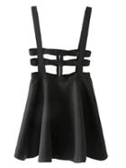 Choies Black Lattice Cut Out High Waisted Shoulder-straps Skater Skirt