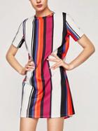 Choies Polychrome Stripe Short Sleeve Shift Dress