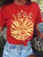 Choies Red Sun-god Print Short Sleeve T-shirt