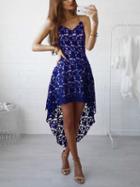 Choies Dark Blue V-neck Dipped Hem Spaghetti Straps Cami Lace Dress